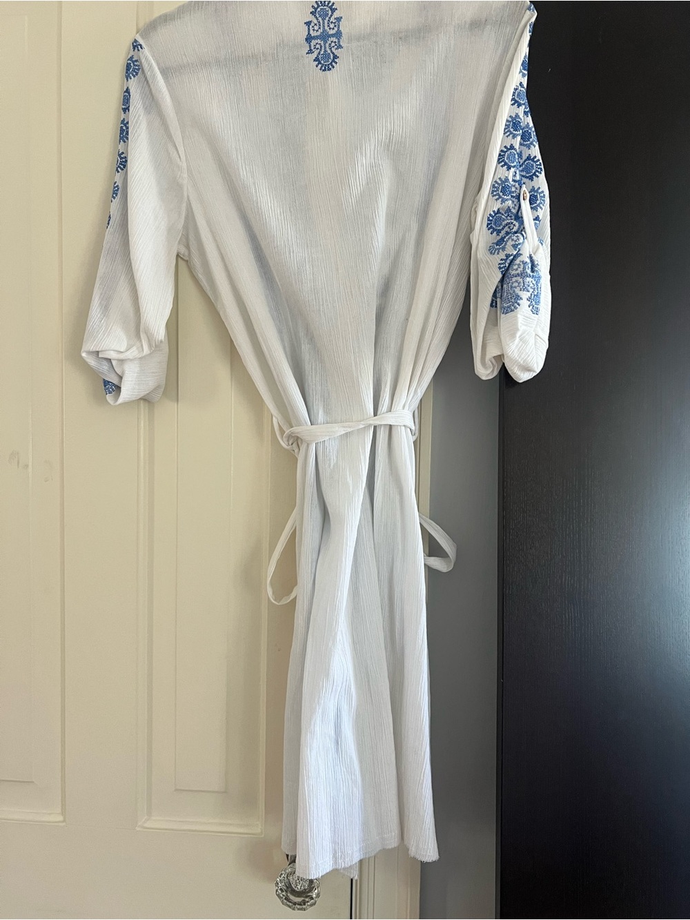 Joie White Shirt Dress with Blue Embroidered Stripes - Picture 2 of 6